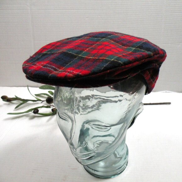 Vintage Pendleton Red Plaid Wool Newsboy Cabbie Cap Hat L - Picture 2 of 4